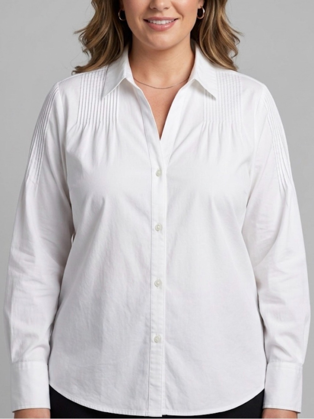 Coldwater Creek White Pintuck Pleated Button Up Blouse Size‎ XL?
